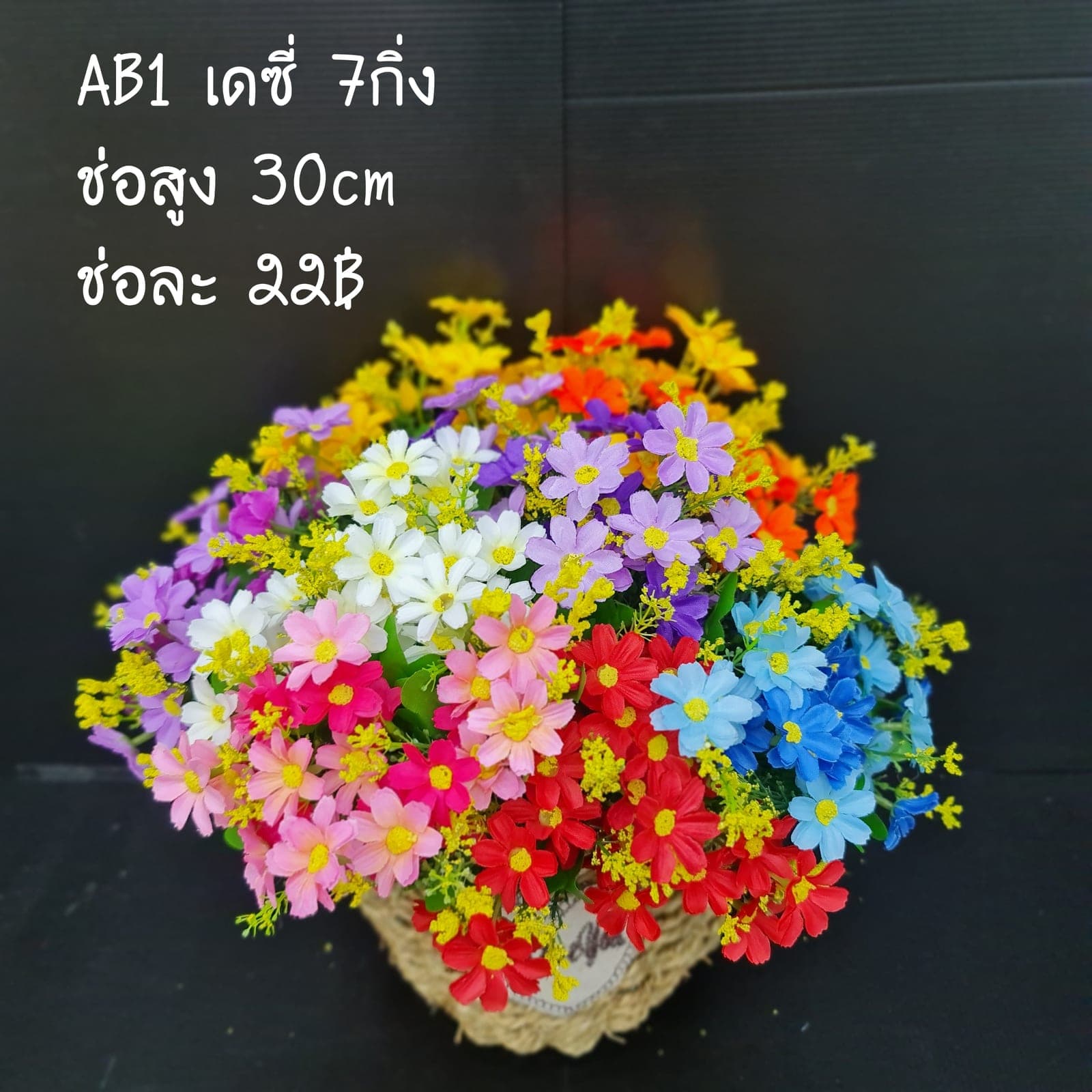 เดซี่7กิ่ง (AB01), Daisy (7 branches) — fine white petals around a yellow eye for an unfussy, friendly bloom.