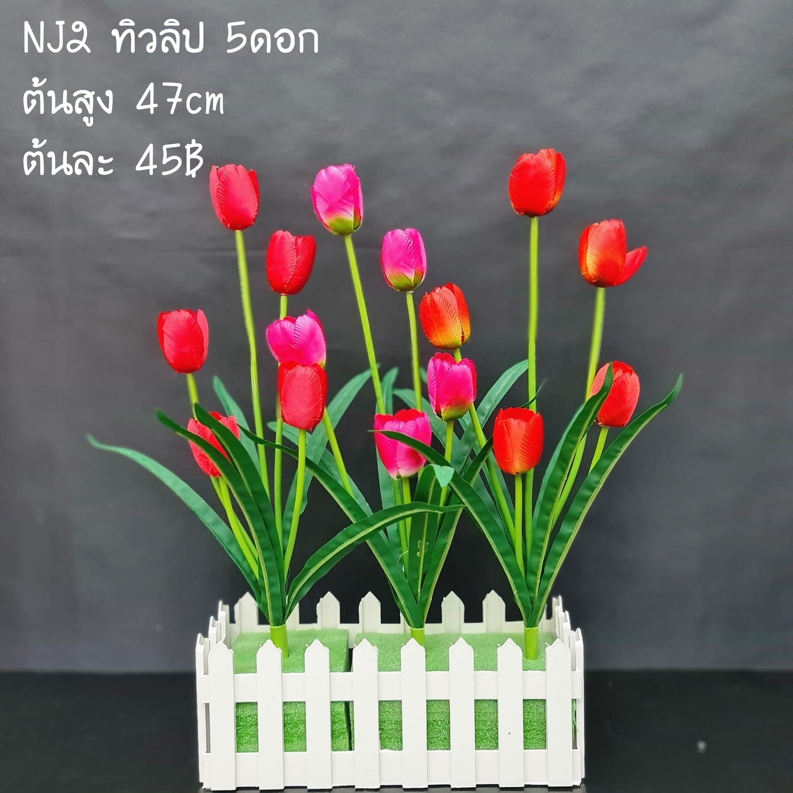 ทิวลิป (NJ2), Tulip — a tear-drop head on a fresh green stem for a clean, minimal line.